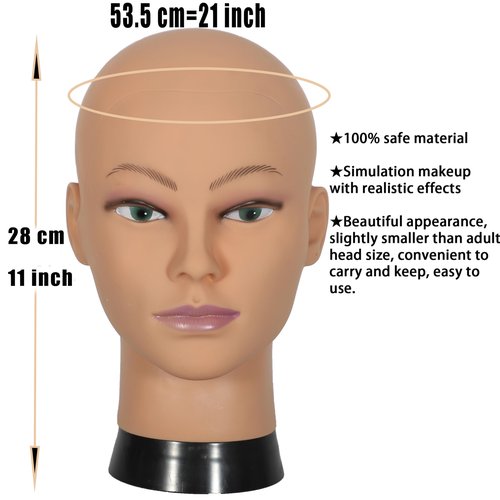 simnient Bald Mannequin Head Stand Professional Cosmetology Wig Training Head for Wig Making and Display Hat Glasses Scarf Jewelry Model Head with Free Clamp