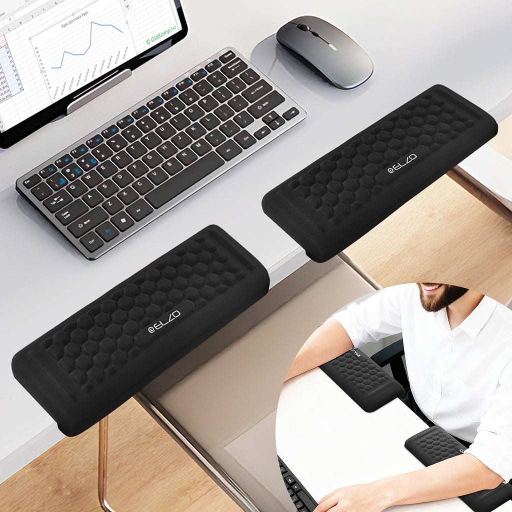ELZO Desk Elbow Pads (2-Pack) L-Shaped Rest for Desk, Ergonomic Arm Rest Support, Memory Foam Desk Edge Cushion for Palm, Wrist & Forearm, Prevents Elbow & Wrist Strain