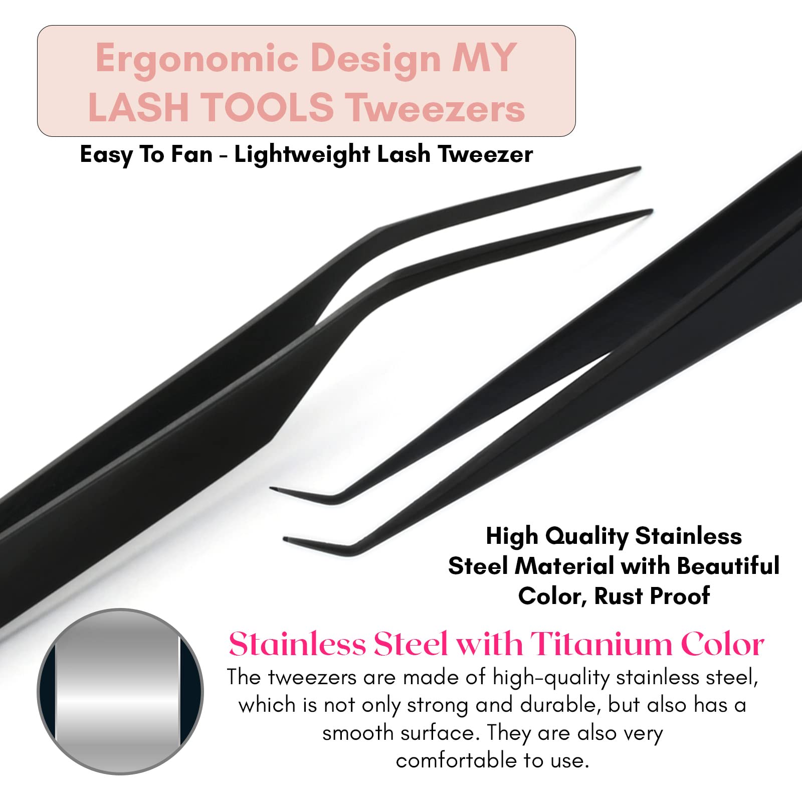 My Lash Tools New Isolation Lash Tweezers For Eyelash Extensions Best for Individual Isolation & Classic Lashes Japanese Stainless Steel Lightweight Precision Lashing Twisers (Black)