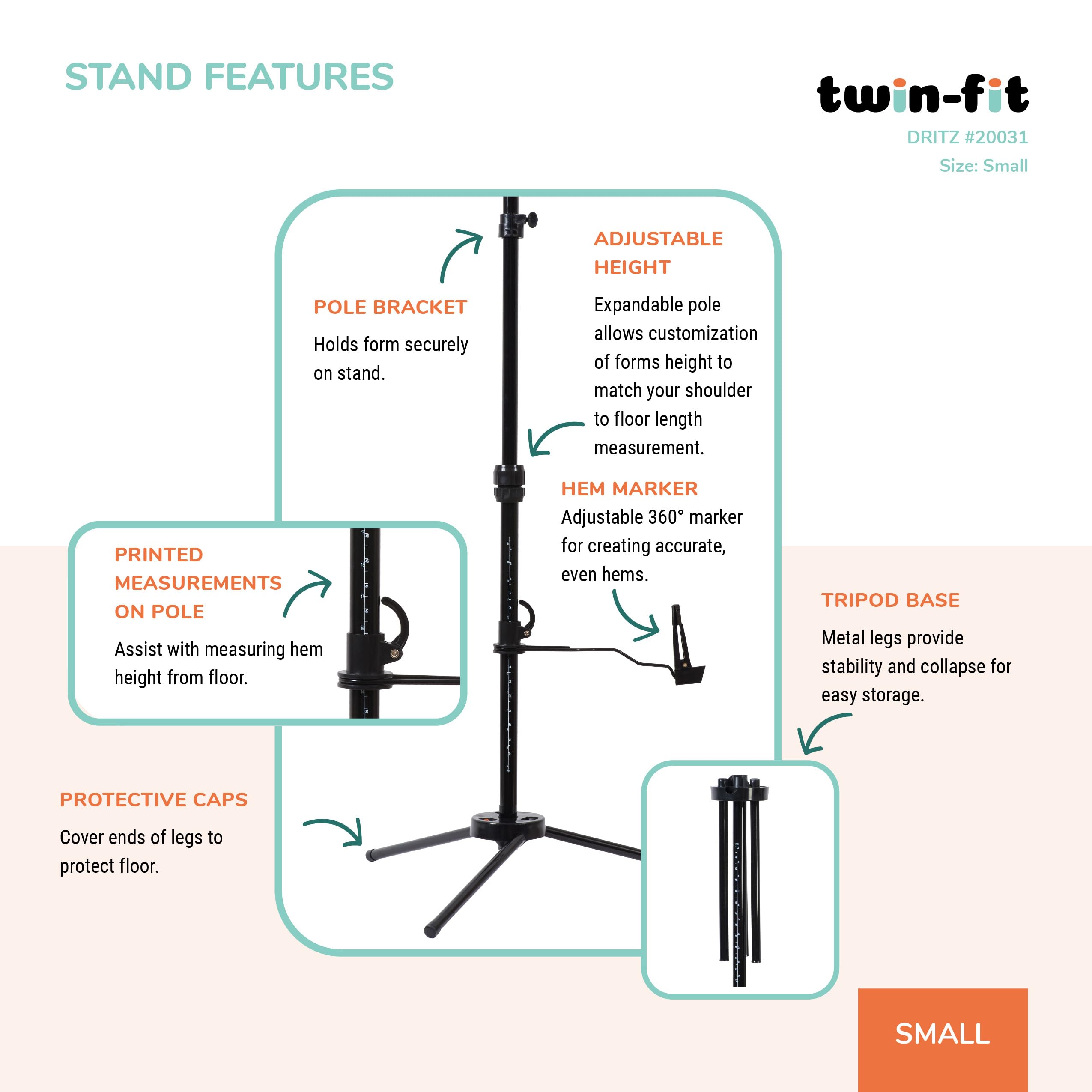 Dritz Twin-Fit Adjustable Dress Form - Small Sizes US 4-10 - Female Clothing Mannequin for Sewing, Fitting, and Draping - Pinnable Sewing Mannequin with 13 Dials for Fitting + 360 Hem Guide