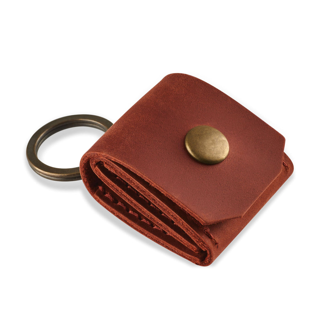 Leather SD Card Holder Keychain, SD Card Case Key Fob, Micro SD Card Holder Organizer, SD Card Storage Case, Memory Card Case Cover, Travel Memory Card Case (Cognac)