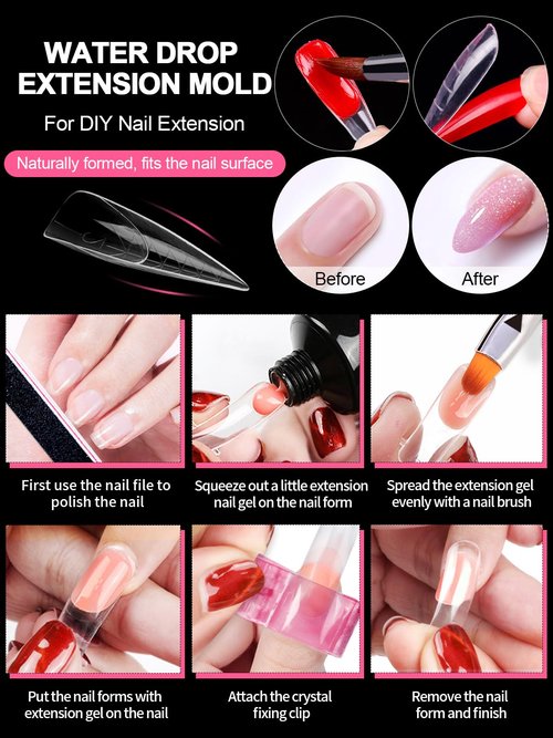 TOROKOM 150Pcs Poly Extension Gel Dual Nail Forms Clear Nail Forms Full Stiletto Nail Molds 15 Sizes for Gel Manicure Nail Art Design Salon&DIY