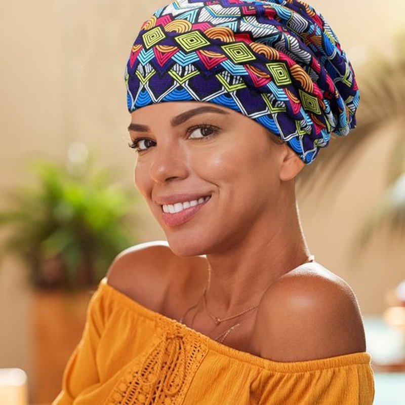 Sintege 6 Pcs Satin Lined Bonnet Sleep Chemo Hat Stretch Cancer Cap for Women Men Cancer Patient African Silk Soft Beanie(Simple Patterns)