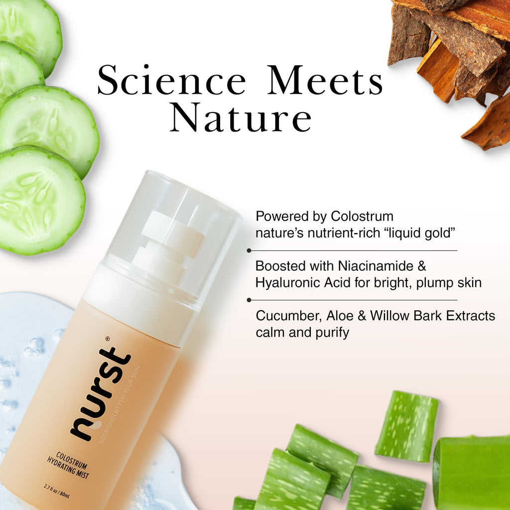 Nurst Colostrum Hydrating Face Mist - 2-in-1 Facial Spray & Serum - Hyaluronic Acid Niacinamide Setting Spray - Prepares Skin for Skincare - Cucumber Aloe Mist 2.7oz