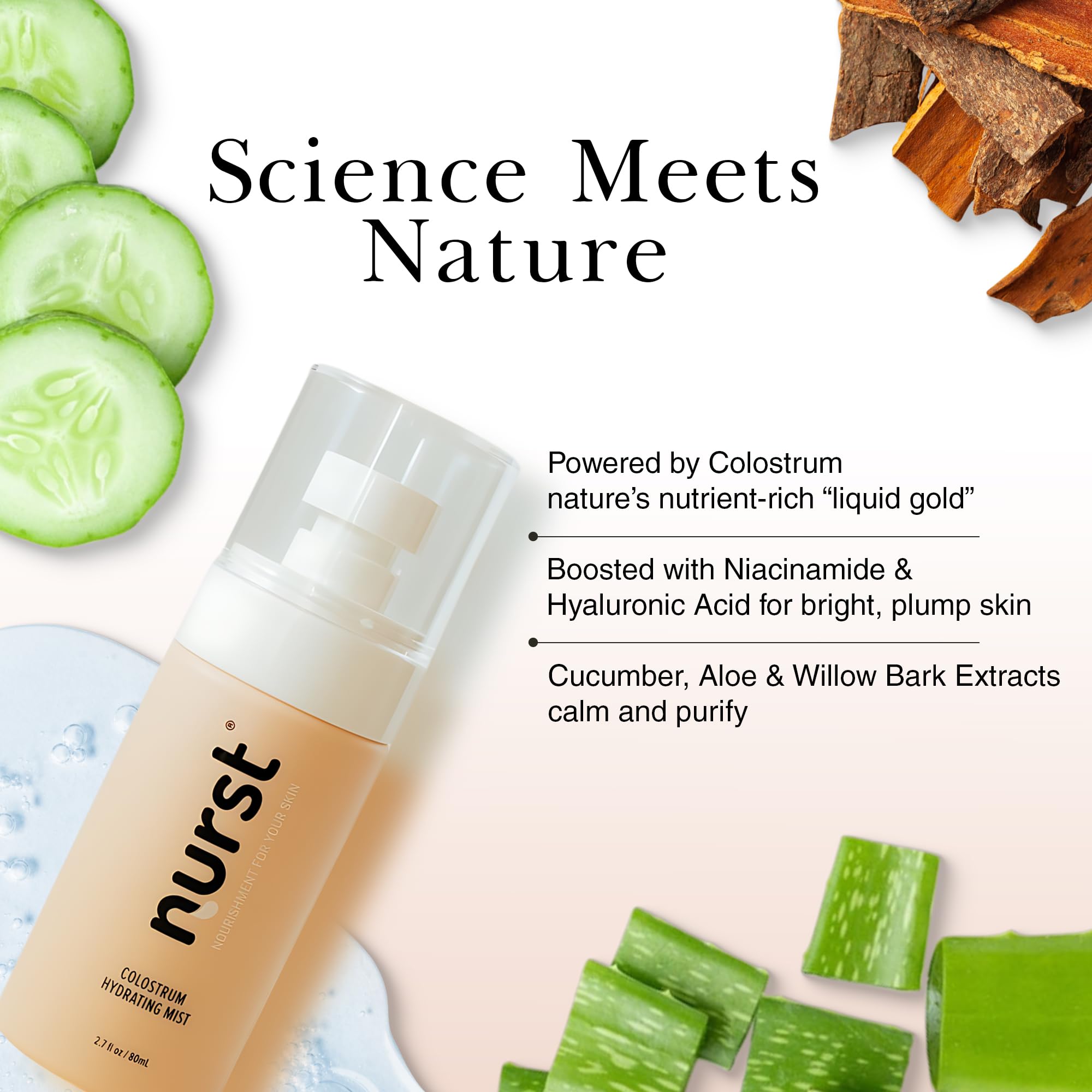 Nurst Colostrum Hydrating Face Mist - 2-in-1 Facial Spray & Serum - Hyaluronic Acid Niacinamide Setting Spray - Prepares Skin for Skincare - Cucumber Aloe Mist 2.7oz