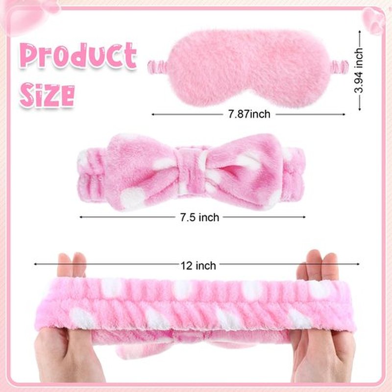 24 Pieces Sleepover Party Favors Spa Headband Sleep Eye Mask Bulk Pink Headband for Washing Face Bow Makeup Eye Mask for Spa Birthday, Bachelorette Party, Slumber Wedding