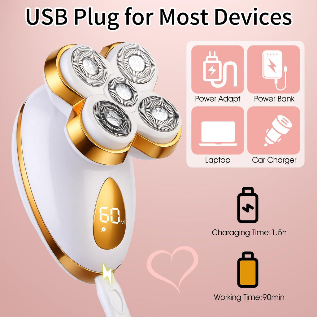 Electric Razors for Women, 5 in 1 Magnetic Painless Rechargeable Shaver Womens, Women's Shavers Everything, Lady Leg/Bikini/Face Hair Removal Products, Female Wet Dry Shaving Machine