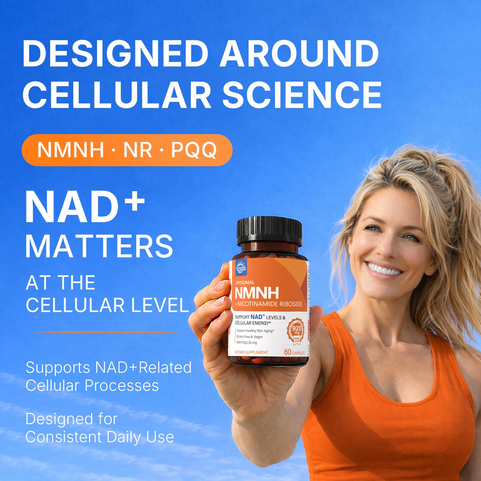 Sunshine & Rain NMNH Supplement 920mg - Liposomal NMNH with NR & PQQ for Cellular Energy, Focus & Healthy Aging | NMN Alternative Nicotinamide Mononucleotide | Vegan Non-GMO | 60 Capsules
