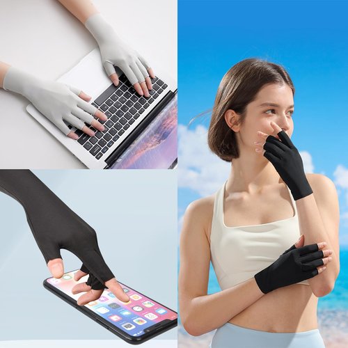 eggigi 6 Pairs UPF 50+ UV Protection Half-Finger Gloves - Touchscreen Gel Nail Manicure Gloves for Women, 6-Color Breathable Skin Care Gloves