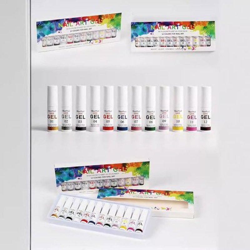 MEETNAIL Gel Liner Nail Art Set 12 Colors Gold Black Glitter with Thin Brush Soak Off UV/LED Gel Nail Polish Liner at Home Salon DIY Manicure Gift for Women