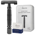 Gearhub Butterfly Double Edge Safety Razor Reusable Stainless Metal Wet Shaving Razor with 10 Swedish Platinum Blades for Men Women Barber Bikini Armpit Hair, Matte Black GR179
