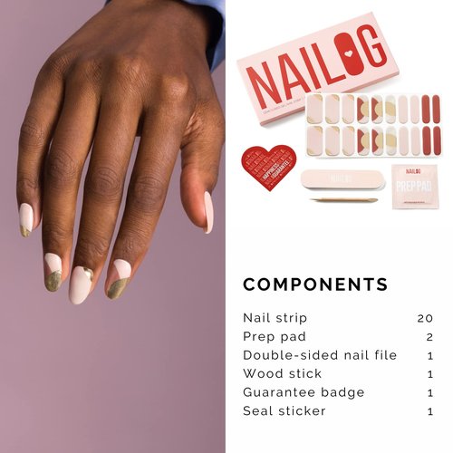 NAILOG Semi Cured Gel Nail Strips, 20Pcs Nude Pink Gold Lasting Gel Nail Stickers, Salon Quality Easy Apply & Remove Works with Any UV/LED Nail Lamps, Belle Epoque