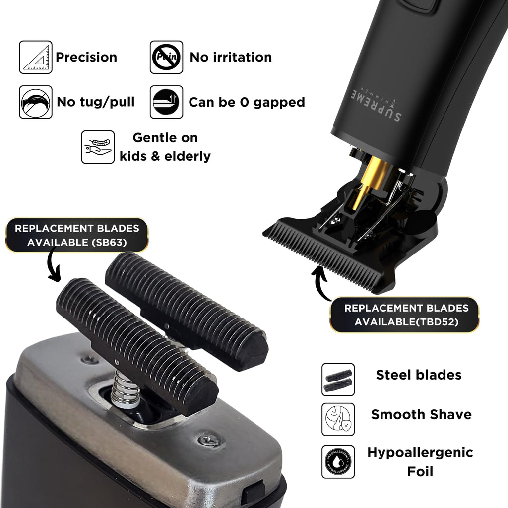Supreme Trimmer DLC T Shaper & Crunch Lite Haircutting Kit | Barber Hair Trimmer ST5205 & STF600 Foil Shaver, Professional Beard Trimmer | Pink