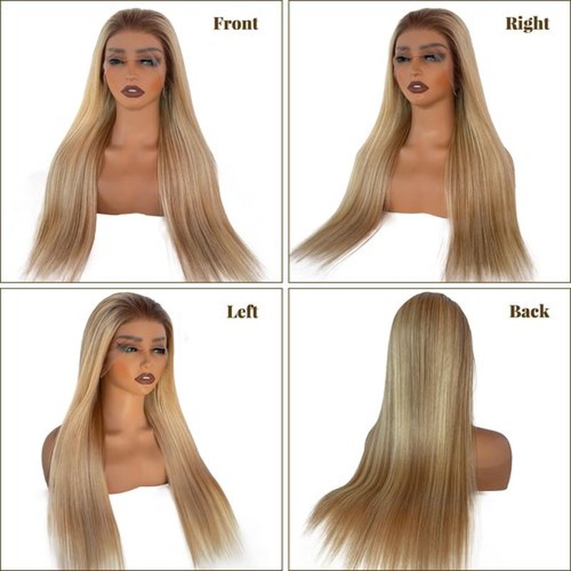 Belaved 4T16P22 Ombre Highlight Wigs Human Hair 13x6 StraightLace Front Wig Human Hair with Brown Roots Brazilian Remy HD Lace Frontal for White Women 180% Density Pre Plucked