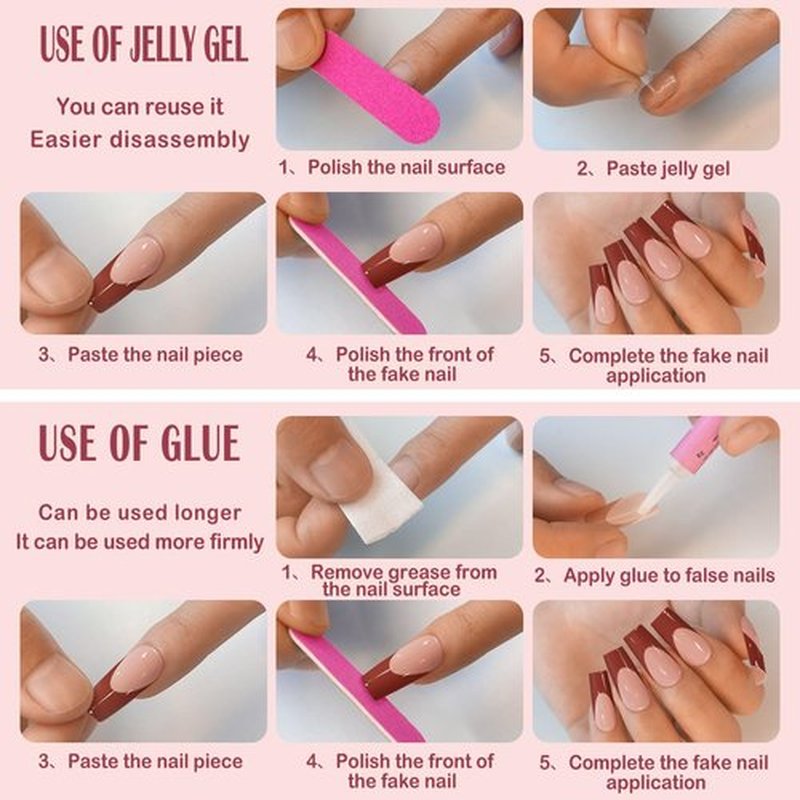 Gufonkod Pink Press on Long Coffin Bling Ballerina Acrylic Nails - 24PCS with Glue, Rhinestones, Gem Artificial Stick on Nails