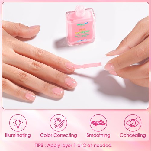 GELLEN PRO BIO Nail Strengthener and Growth, Clear Tinted Pink 5-In-1 One Stop Nail Polish Corrector Treatment | Fortifies, Hardens, Conceals, Smooths, Repairs for Damaged, Dry, Uneven, Yellow Nails