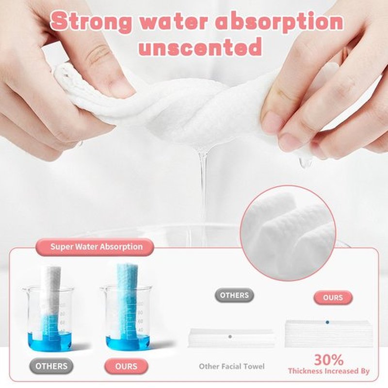 100 Count Disposable Face Towel, Ultra Soft & Thick Washcloths, Biodegradable Facial Towels for Sensitive Skin, Makeup Remover Dry Wipes, Lint-Free Towelettes for Cleansing (2 Pack)