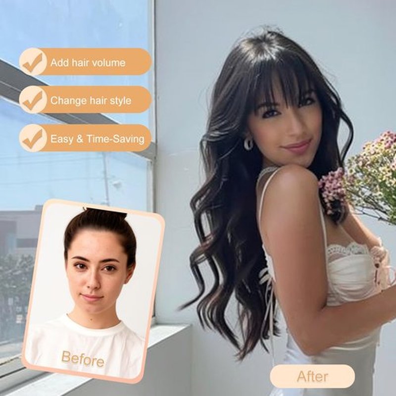 MINLEE Black Wig with Bangs for Women 26 Inch Long Wavy Wig Natural Black Hair Wigs Heat Resistant Synthetic Wig for Daily Party Use