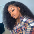 Half Wig Human Hair Afro Kinky Curly Wigs for Black Women 200 Density Glueless Wigs 100% Human Hair Ready to Go 3 In 1 Seamless Flip Over Drawstring Headband Wig for Women Clip in No Sew In 18 Inch
