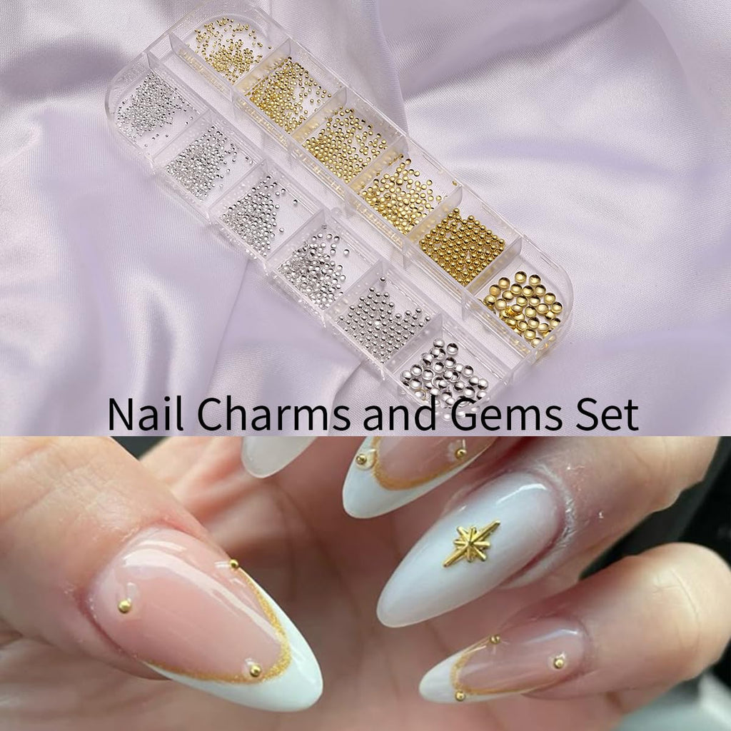 zgiraloca Gold Plated Nail Charms Kit - 3 Pack Mixed 3D Butterfly，Rhinestones, Pearls, Gems, Flowers & Bows for Nail Art Design(Silver&Gold B)