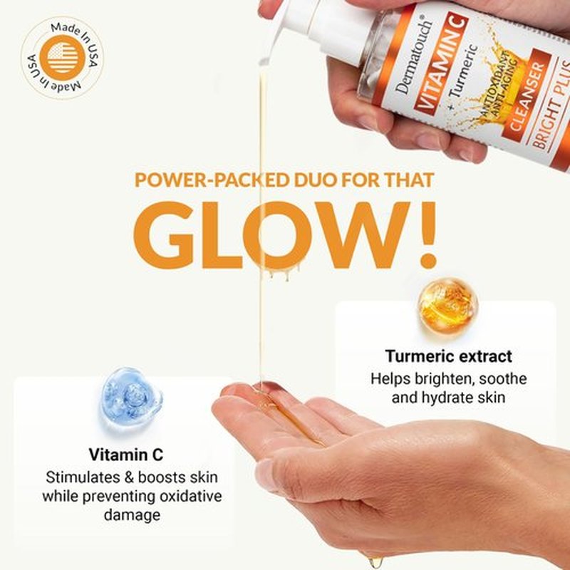DERMATOUCH® Vitamin C Cleanser Water with Turmeric, Gentle Foaming Facial Cleanser for Daily Use, Helps Remove Impurities, All Skin Types, Made in USA, 8 Fl Oz