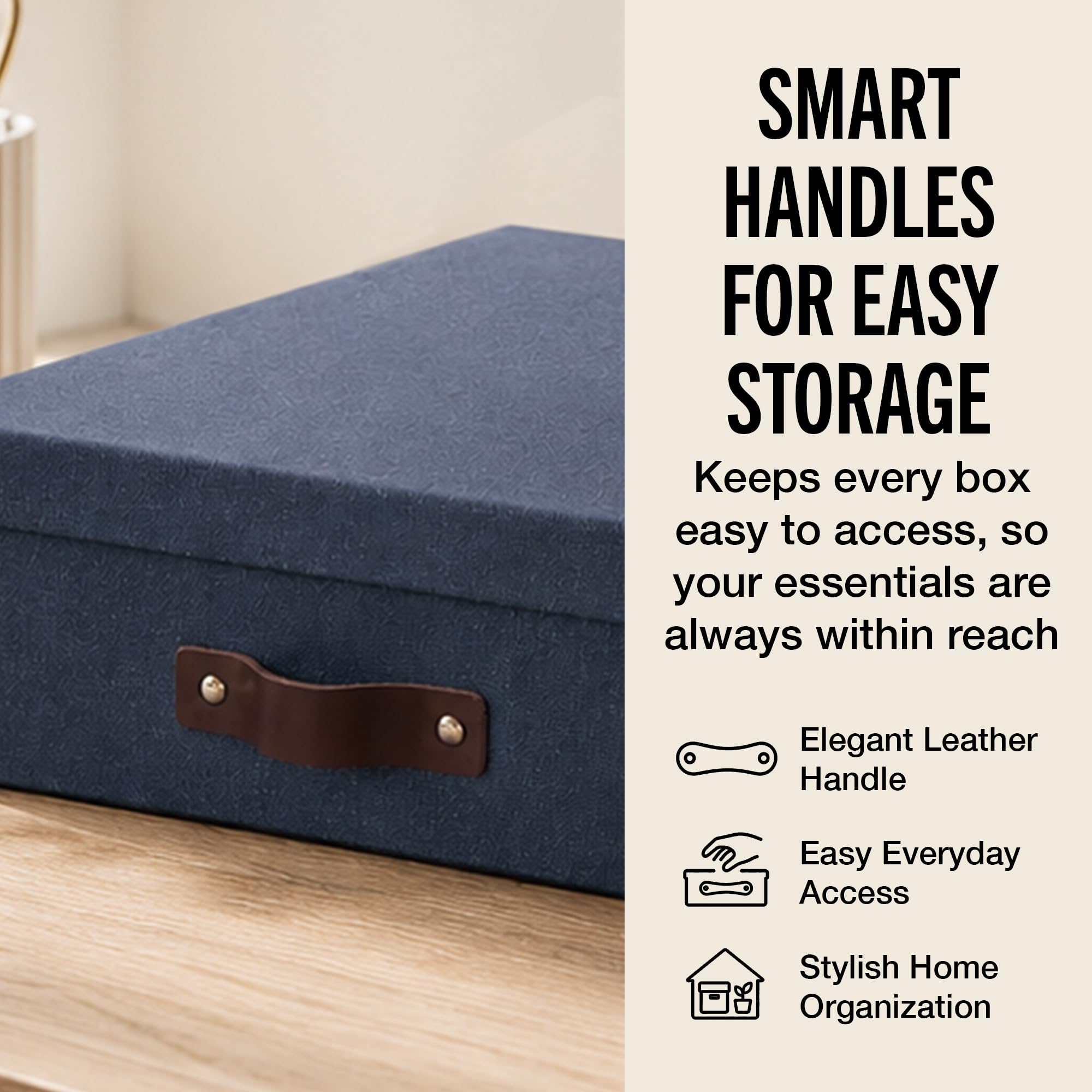 Bigso Oskar Canvas Fiberboard Document Letter Box | File Organizer Document Box for Important Paperwork | Document Storage Box with a Lid & Handle | 3.3″x10.2″x13.8″ | 3 Pack | Blue