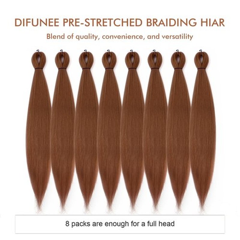 DIFUNEE Pre-stretched Braiding Hair - 24 Inch 8 Packs Brown Braiding Hair For Twist or Box Braids, Long Yaki Texture Hot Water Setting Synthetic Braiding Hair Extensions (24 Inch, #30-8P)