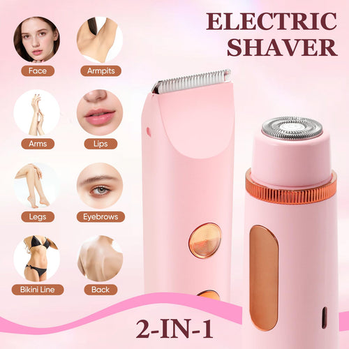 2-in-1 Women's Bikini Trimmer, Dual-Head Facial Shaver & Body Trimmer, IPX7 Waterproof Design Wet & Dry Use