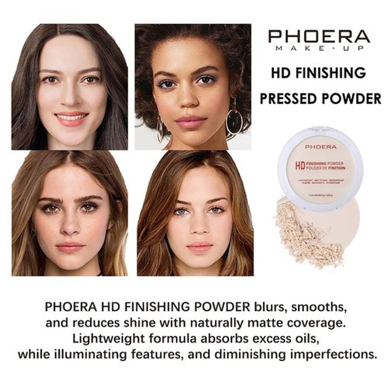 PHOERA Foundation Pressed Face Powder - Silky Soft Focus Setting Powder for Shine-Free Finish | 0.28 Oz (003 Mint Green)