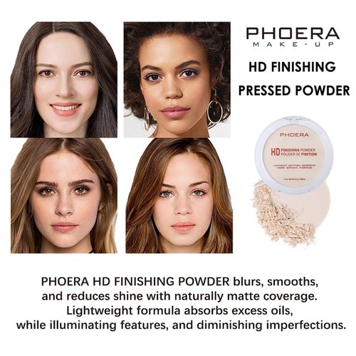 PHOERA Foundation Pressed Face Powder - Soft Focus Setting Powder for Shine-Free Skin | 0.28 Oz (002 Banana)