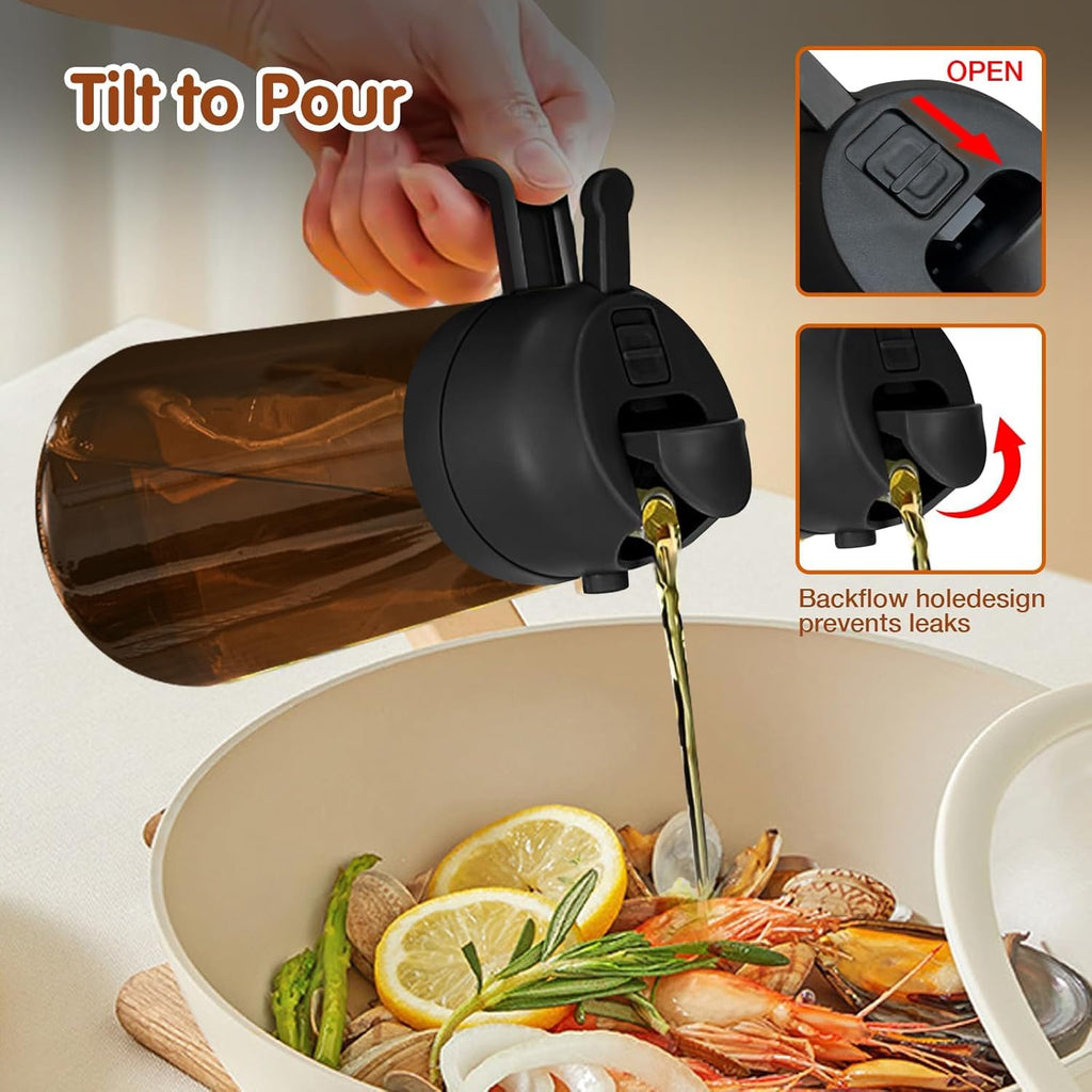 XBllcyiv 16oz/470ml Glass Olive Oil Sprayer for Cooking - 2 in 1 Olive Oil Dispenser for Kitchen Gadgets, Air Fryer, Salad, and BBQ (black)