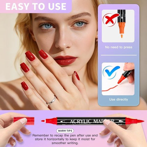 24 Colors Nail Art Markers Pens Kit, Acrylic Paint Non-Toxic Waterproof, Nail Polish Pen Marker with (0.5-5mm)3Types Tips for 3D Nail Art, Diy Nail Art Tools, Dotting Drawing Painting Point Home Salon