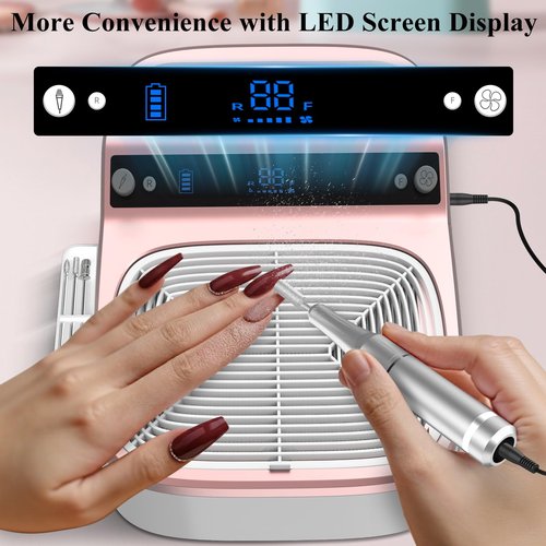 2-in-1 Nail Dust Collector & Electric Nail Drill File, Cordless Nail Machine with Stepless Speed Forward Reverse, 5 Suction Mode 4000RPM Dust Collector Nail Tech 6000mAh Rechargeable for Home Salon