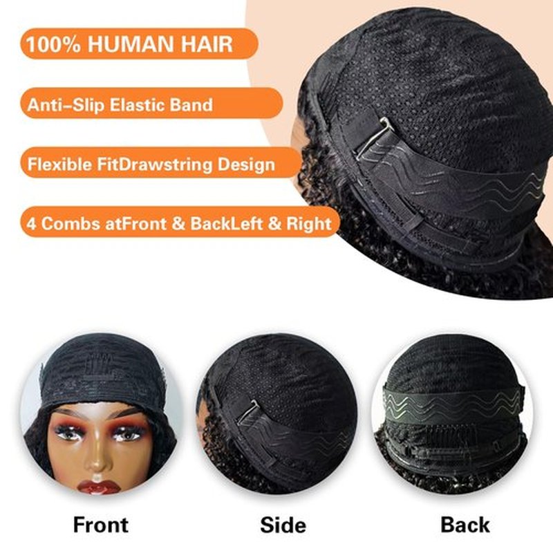 Half Wig Human Hair Kinky Curly Half Wig 200 Density 3 In 1 Seamless Flip Over Glueless Wigs Human Hair with Drawstring Invisible Hairline Beginner Friendly Curly Wig Headband Wig for Women 18Inch