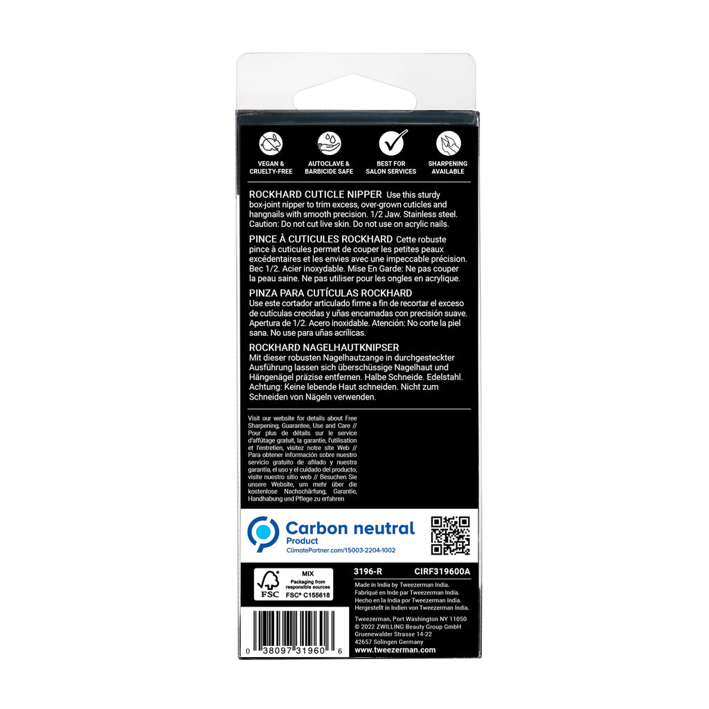 Tweezerman Rockhard Stainless Steel Cuticle Nipper, 1/2 Jaw