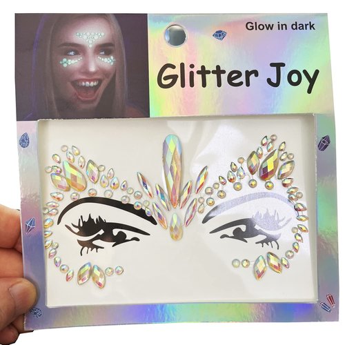 Noctilucence Face Gems Jewels, Festival Face Jewels Tattoo Stickers, Luminous Rave Crystals Face Gems Stick on, Body Gem Temporary Face Tattoos for Festival,4-Pack