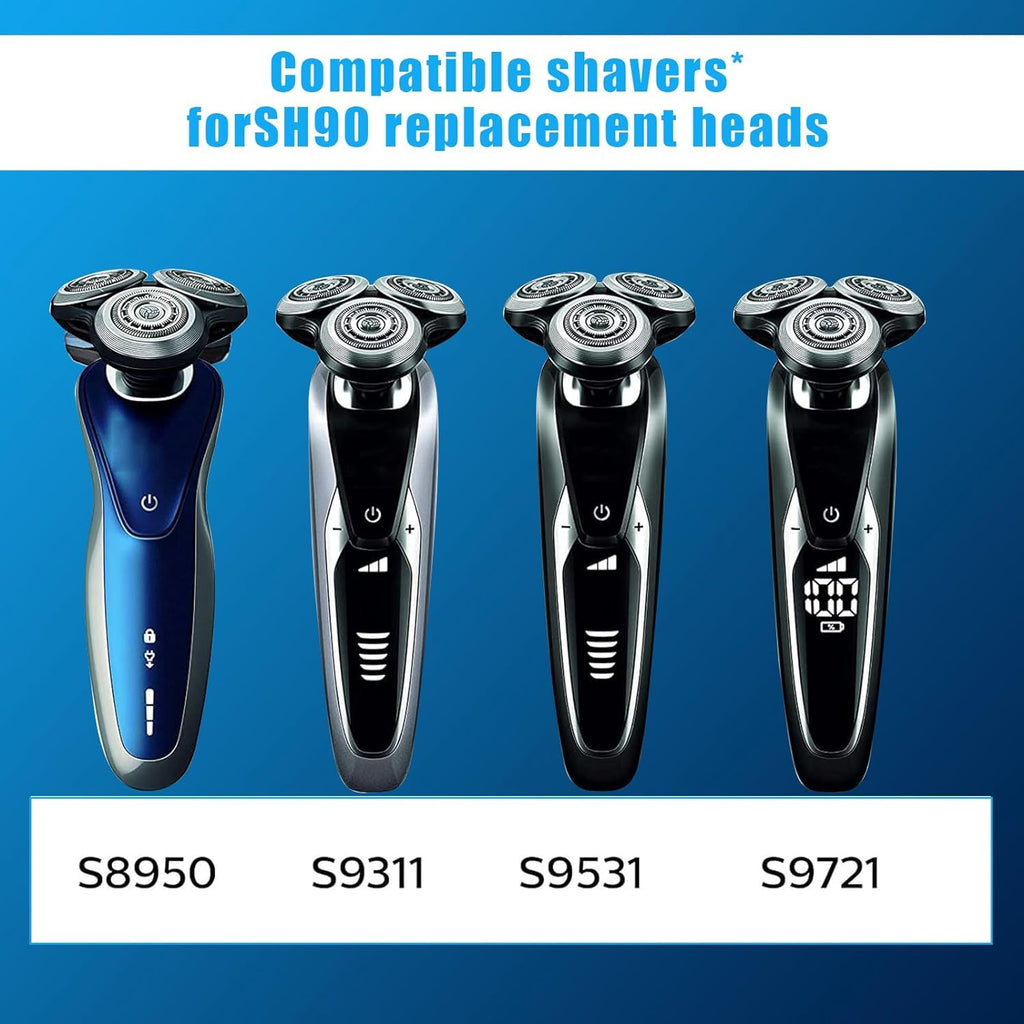 9 Pack SH90 Replacement Heads Compatible with Philips norelco Series 9000(S9xxx) 8000(S8xxx) Electric Razor Shaver, Upgrade SH90/62 Replacement Double Blades for Philips shaver 9000