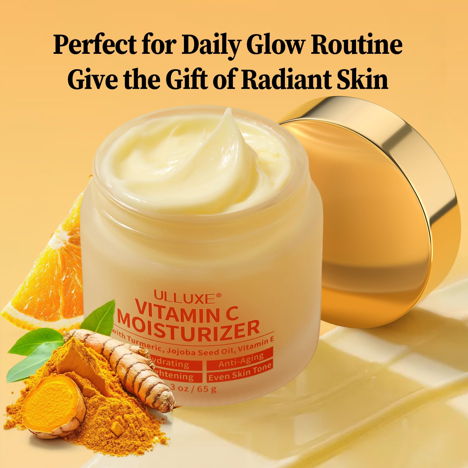 Vitamin C Face Moisturizer, Brightening & Anti-aging Face Cream with Turmeric for Dark Spots, Wrinkles & Uneven Tone, Glowing Skin Care Hydrating with Niacinamide & Squalane for All Skin Types, 2.3 Oz