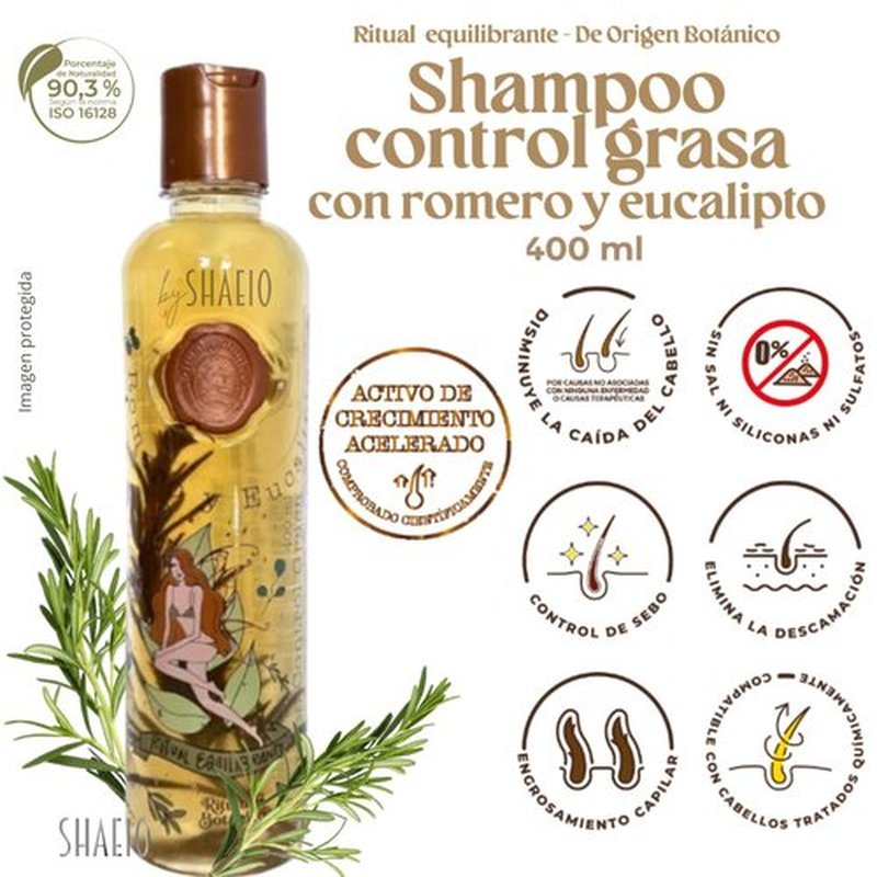 RITUAL BOTANICO Shampoo de Romero y Eucalipto con Activo de Crecimiento Acelerado | Control grasa disminuye la caida del Cabello, Engrosamiento, Brillo y Suavidad - Rosemary Shampoo