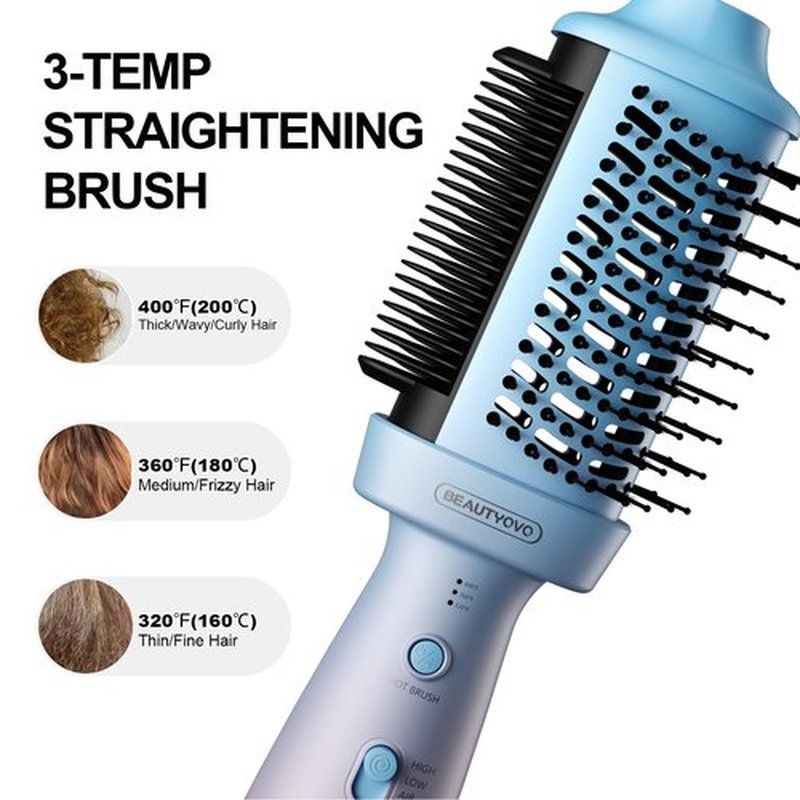 BEAUTYOVO 3-in-1 Blow Dryer Brush with Round & Straightening Brush, Hair Dryer Brush with 3 Heat/Speed Settings, Hair Styler and Volumizer with Ionic Technology for Drying, Straightening, Volumizing
