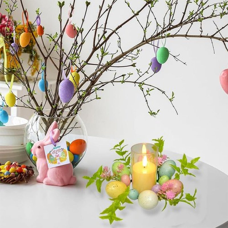 Skiennix Easter Egg Candle Rings - 3-Piece Mini Wreath Set for Spring Decor | 9" Pastel Holders