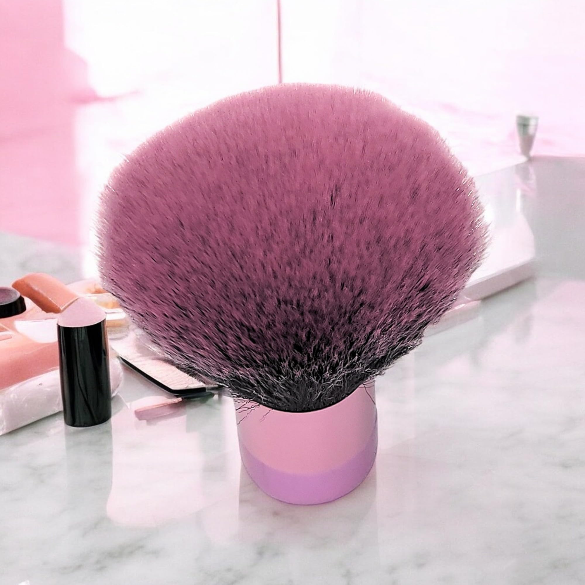 Luxurious and Large Ultra Soft Fluffy Powder Brush, Multipurpose Face, Body, Barber and Beauty Tool, with wooden base Soft Kabuki Brush by BevyGold (Violet)
