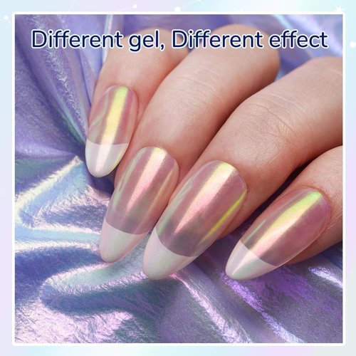 Pretty Diva Aurora Chrome Nail Powder - Mermaid Unicorn Chrome Nails Powder Aurora Iridescent Chrome Powder for Nails Mica Powder Manicure Pigment