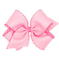 Wee Ones Girls' Classic Grosgrain Moonstitch Edge Hair Bow, No-Slip Hair Clip, Handmade, Pearl Hot Pink, King