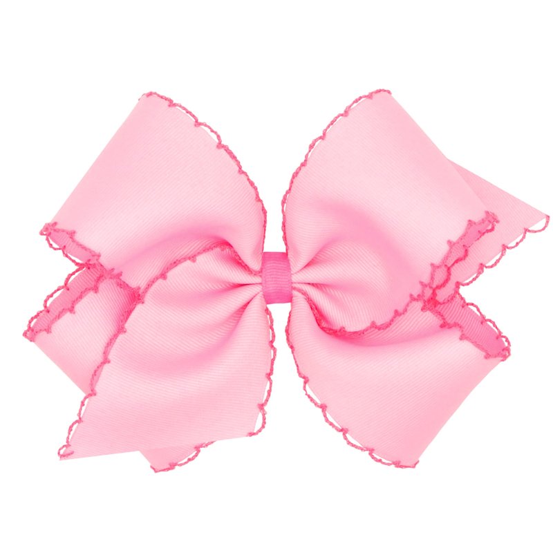 Wee Ones Girls' Classic Grosgrain Moonstitch Edge Hair Bow, No-Slip Hair Clip, Handmade, Pearl Hot Pink, King