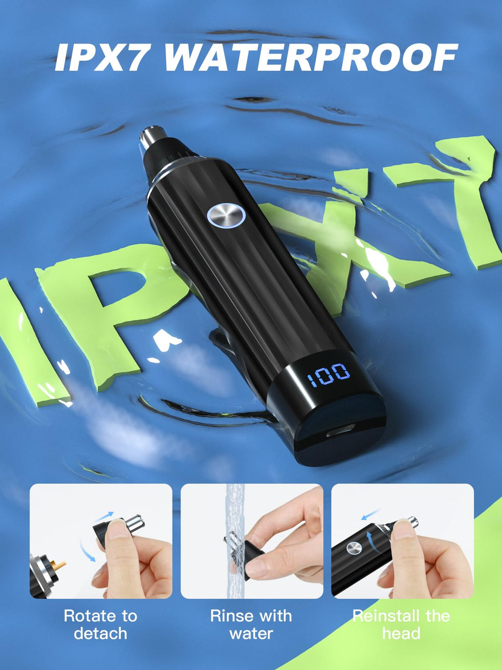 Ginity LED Display Ear and Nose Hair Trimmer Clipper for Men Women,2025 Rechargeable 2 in 1 Professional Painless Eyebrow & Facial Hair Trimmer with Powerful Motor