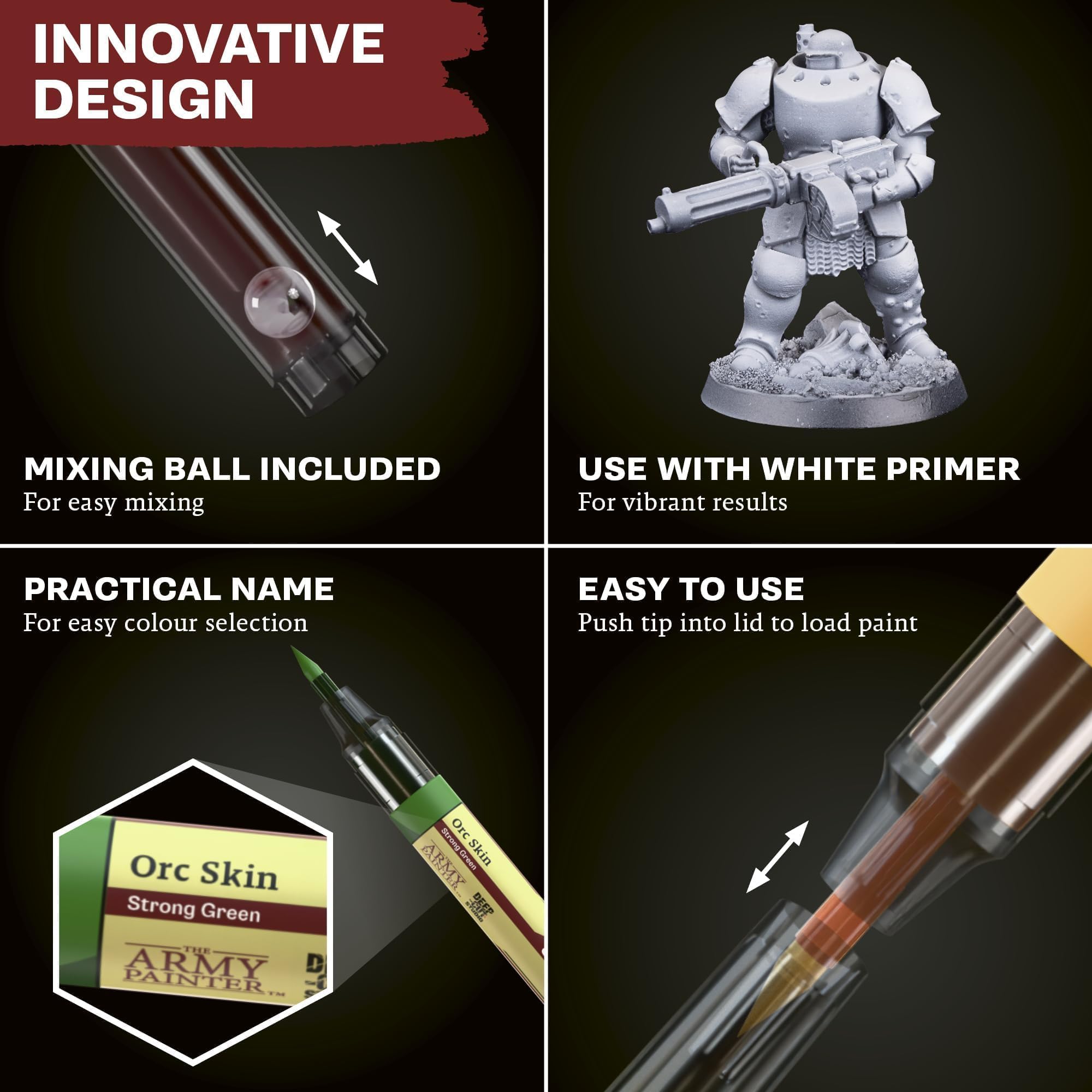 The Army Painter Speedpaint Marker Starter Set, 10 x 6 mL Markers, 9 Contrast Paint Markers & 1 Metallic Acrylic Paint Marker