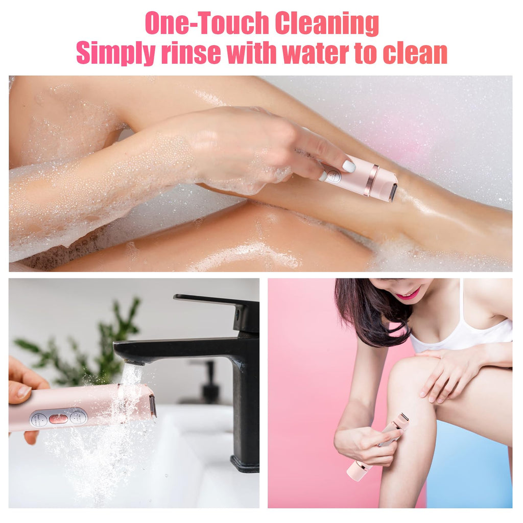 Bikini Trimmer for Women 2 in 1 Dual-Head Electric Razors, Dual Head Bikini Trimmer for Women Pubic Hair, Waterproof Wet and Face Shaver for Bikini Underarm Leg Arm Body Face (Pink)