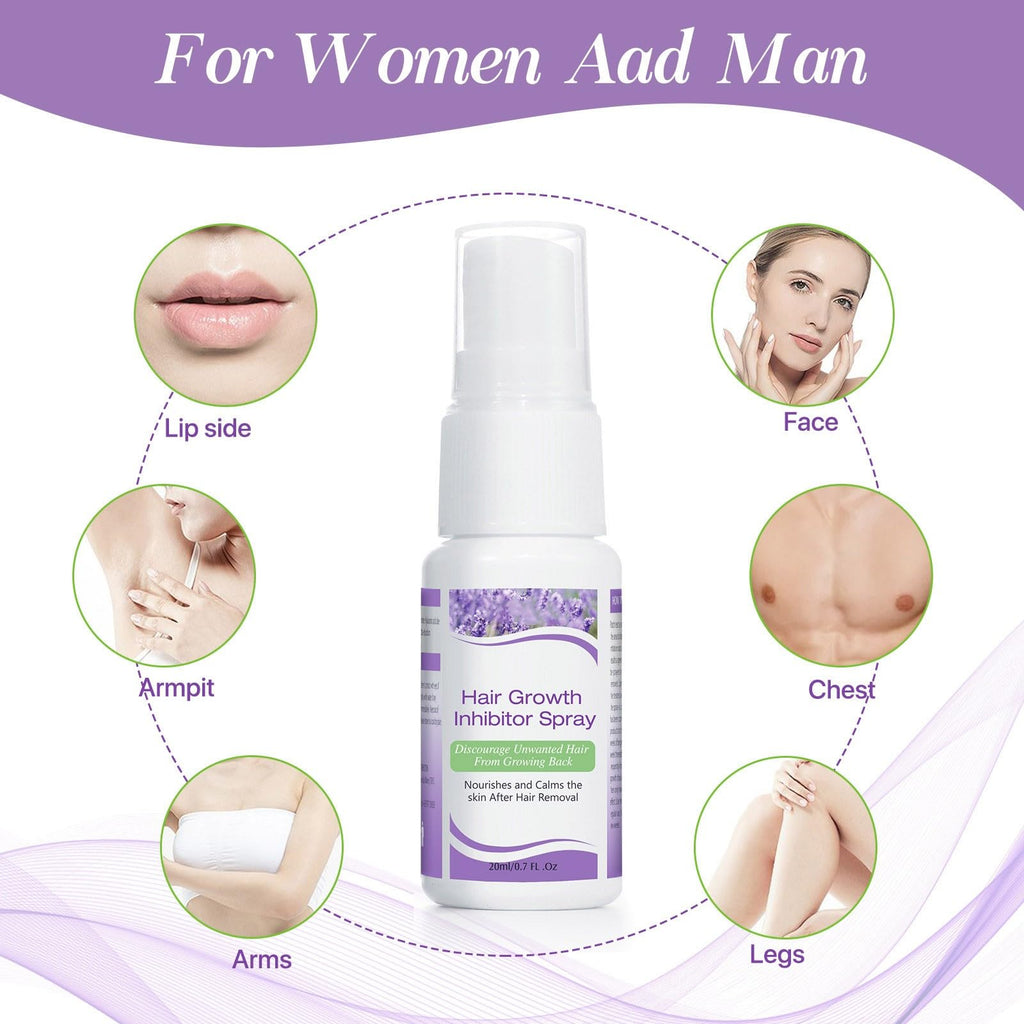 Hair Growth Inhibitor for Face - 2 Pack Hair Inhibitor 20ml, Painless Hair Removal Inhibitor Spray Slows Regrowth for Body, Face, Legs, Arms, Armpit, After Waxing Care for Women & Men