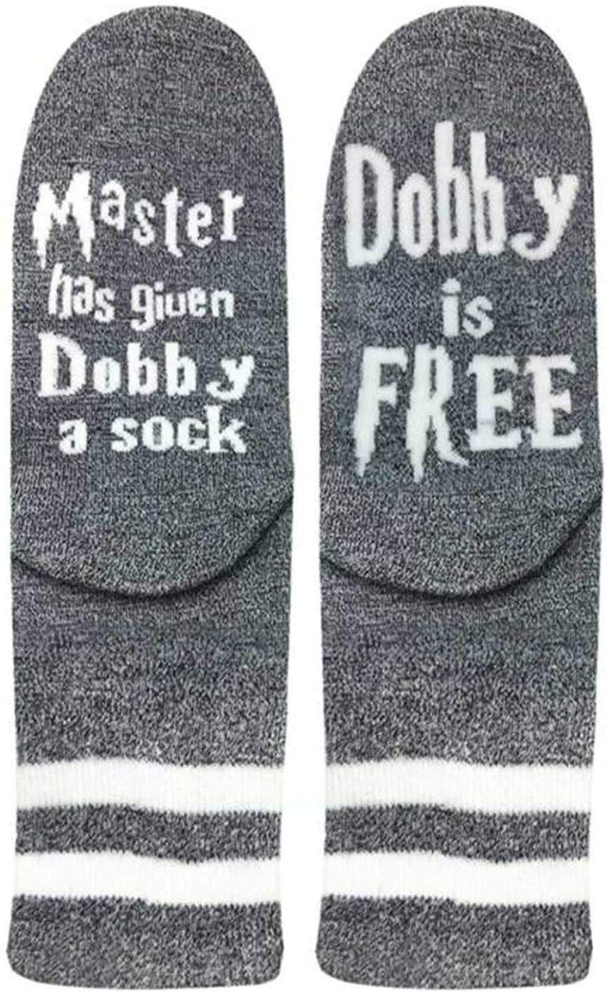 Dobby Socks Funny Novelty Knitted Words Master Has Given Dobby A Sock Unisex Combed Cotton Crew Socks Dark Gray